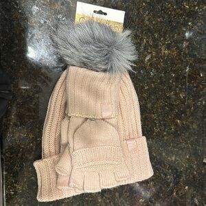 Calvin Klein Pom Pom Hat and Glove Set, NWT